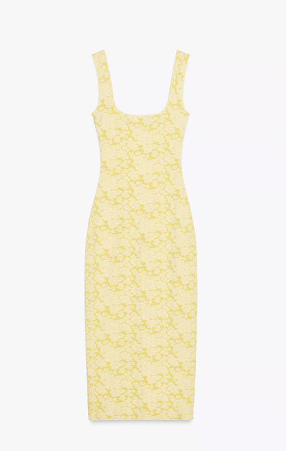 Zara Stretch Square Neck Dress Yellow