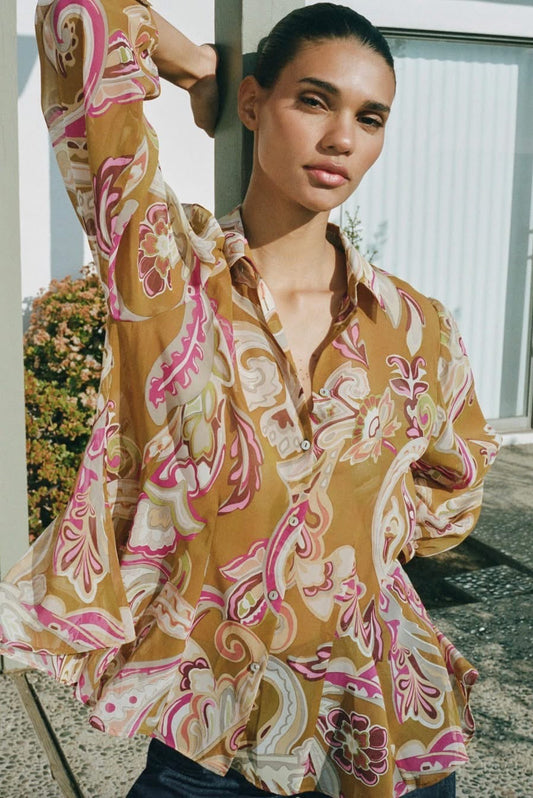 ZARA  Printed Sem Sheer Shirt -Multicolored