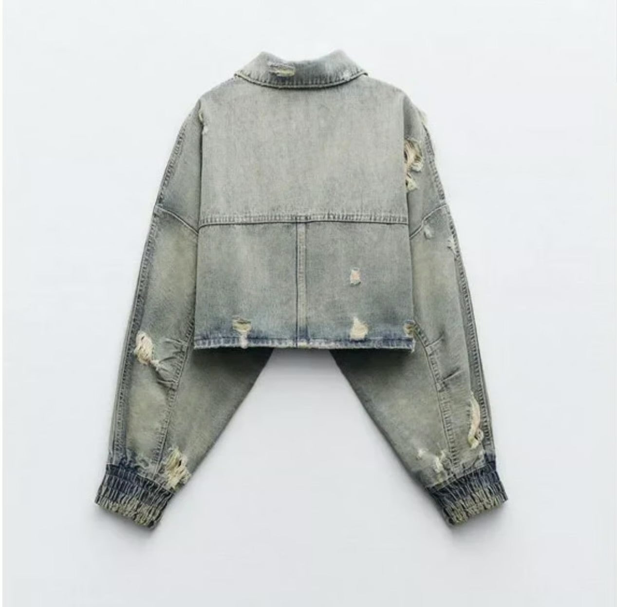 ZARA TRF Ripped Crop Denim Jacket