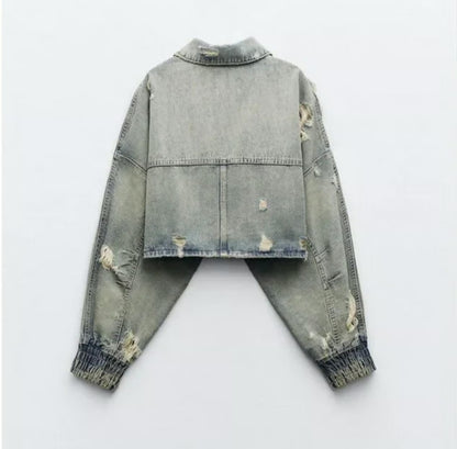 ZARA TRF Ripped Crop Denim Jacket