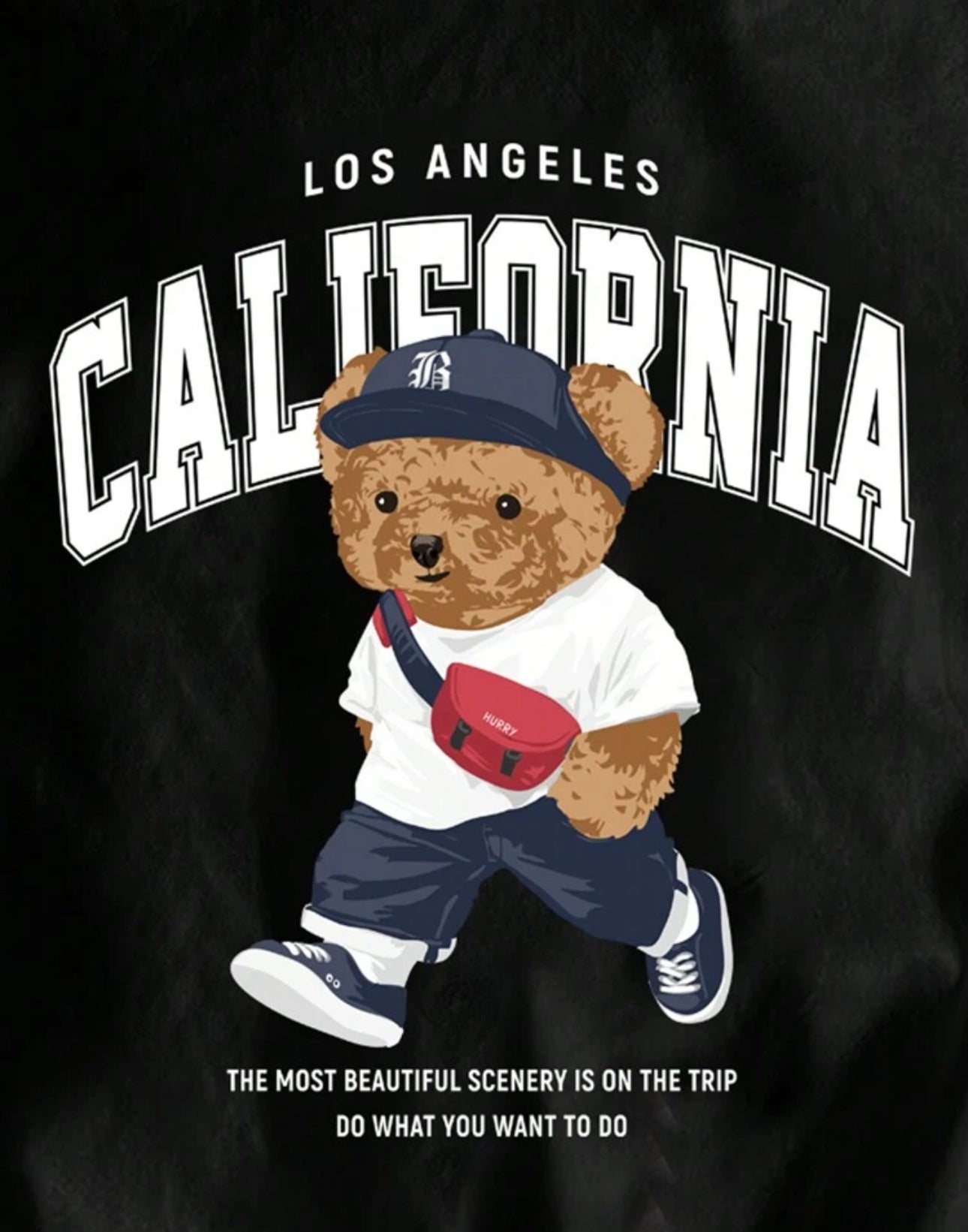 Shein Ez Wear Casual Minimalist Bear Print Round Neck T shirt (Black)