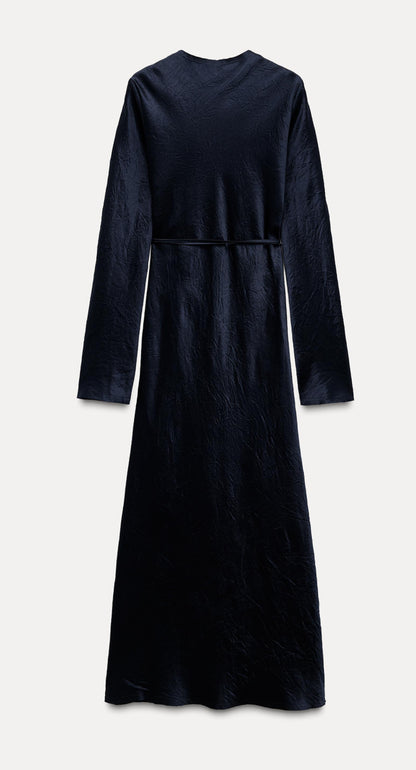ZARA ZW Collection Satin Dress With Slit- Blue