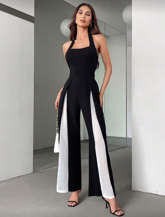 Shein HalterNeck Black And White Color Patchwork Dress
