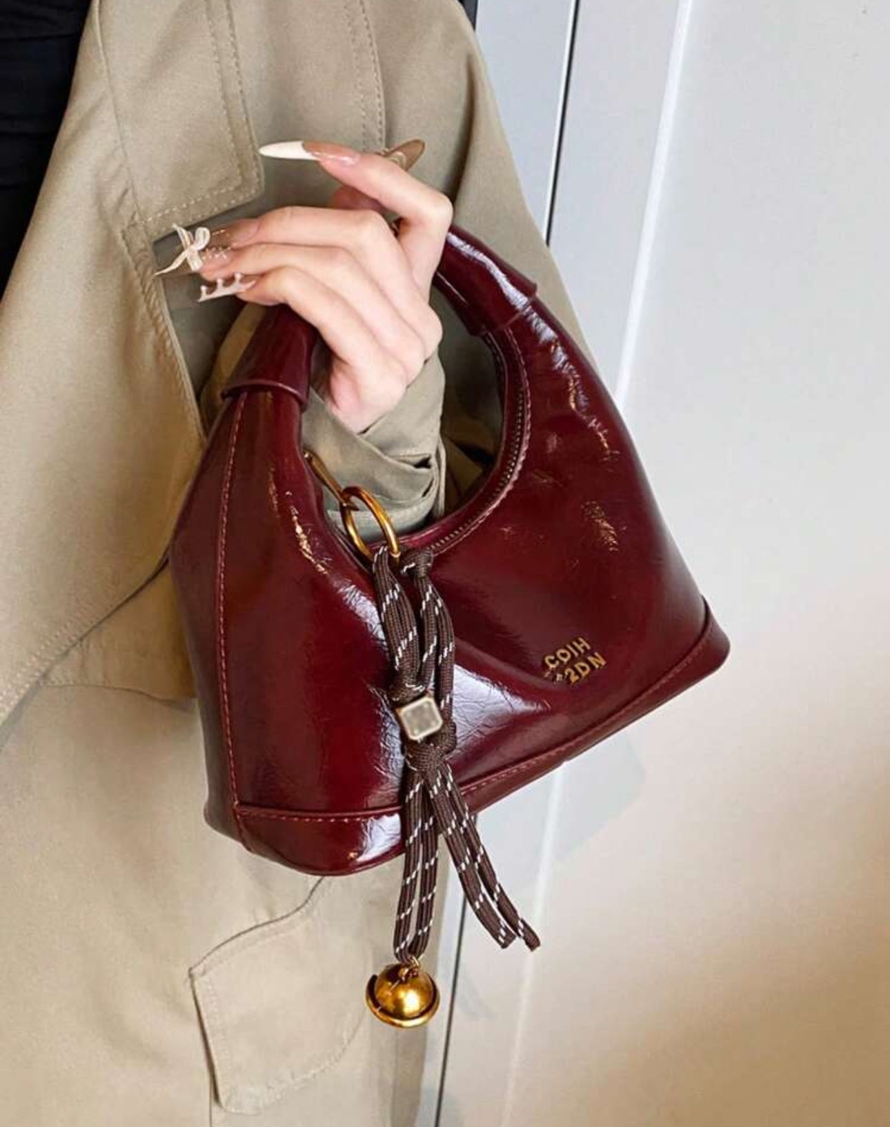 SHEIN Faux Skin woven PU leather Burgundy Bag
