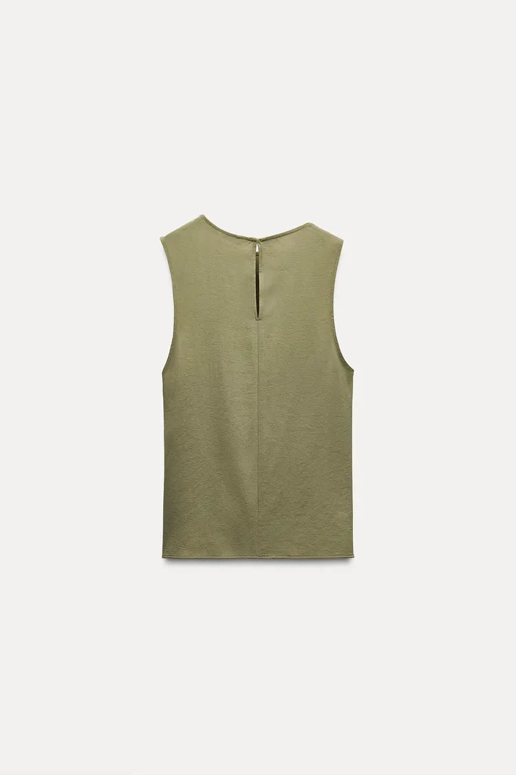 ZARA Flowing Top With Buckle -Khaki