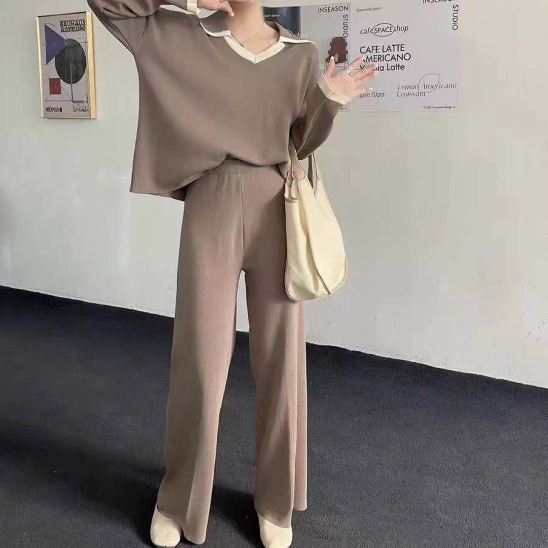 SHEIN Dazy 2pcs Sweater and Wide Leg Pants Cord Set Coffee