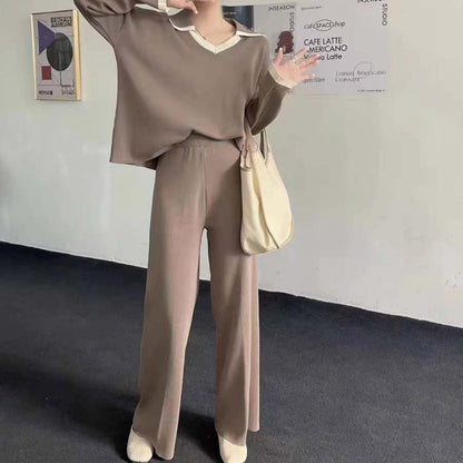 SHEIN Dazy 2pcs Sweater and Wide Leg Pants Cord Set Coffee