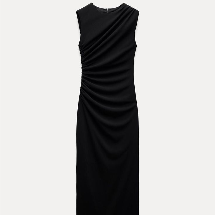Zara Black Ruched Midi Dress