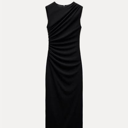 Zara Black Ruched Midi Dress