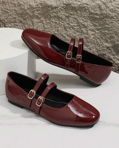 SHEIN Trending Red buckle Flat Shoes