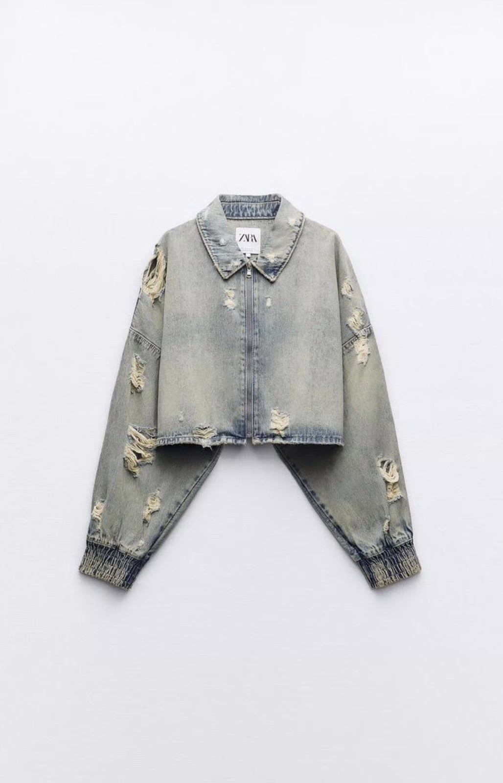 ZARA TRF Ripped Crop Denim Jacket