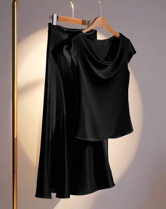 Shein clasi Women Elegant Solid Skirt Set