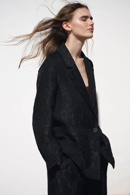 ZARA Wrinkled Organaze Blazer-Black