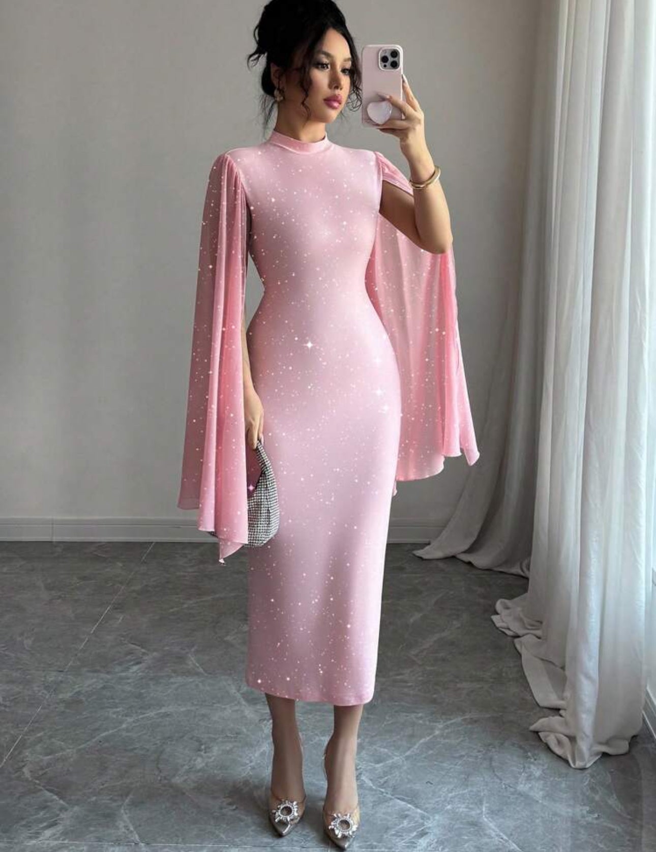 Shein Elenzag Round Neck Silver Splice Women Fitted Dress
