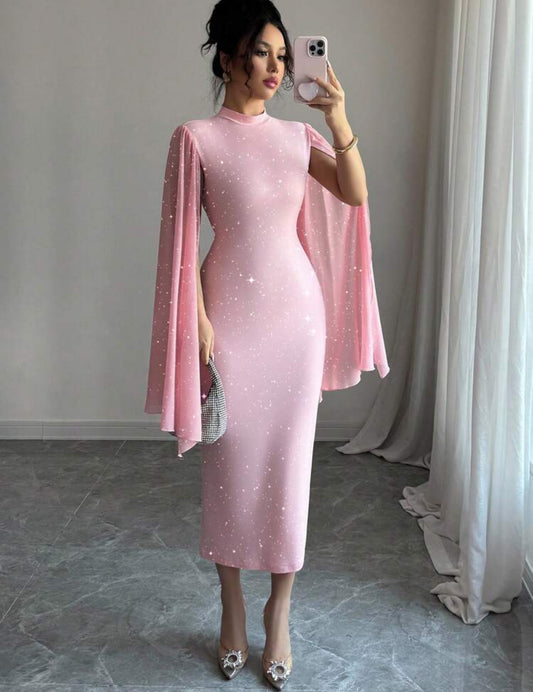 Shein Elenzag Round Neck Silver Splice Women Fitted Dress