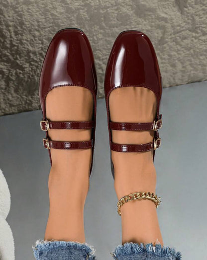 SHEIN Trending Red buckle Flat Shoes