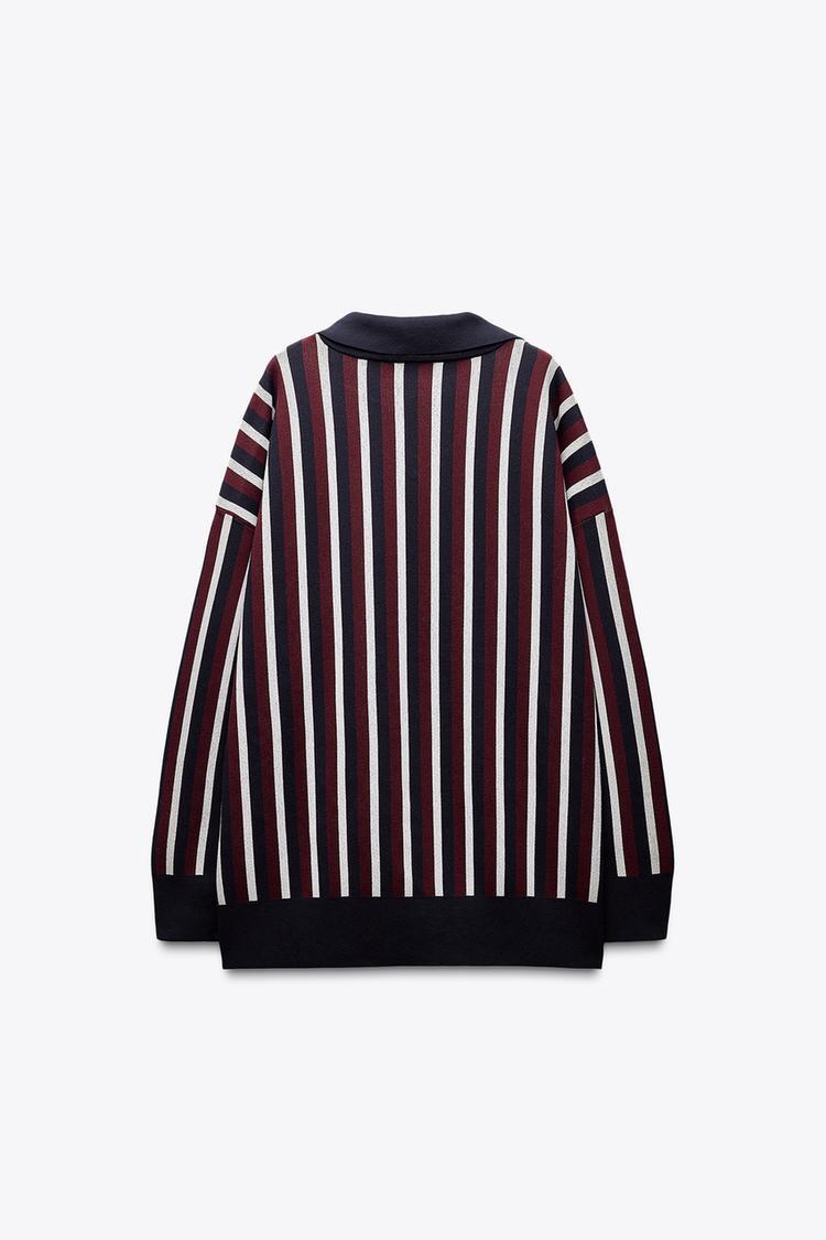 ZARA Striped Polo Neck Jumper-Multicolored