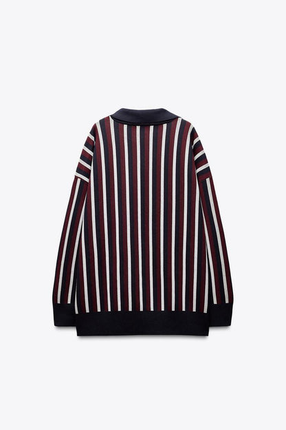 ZARA Striped Polo Neck Jumper-Multicolored