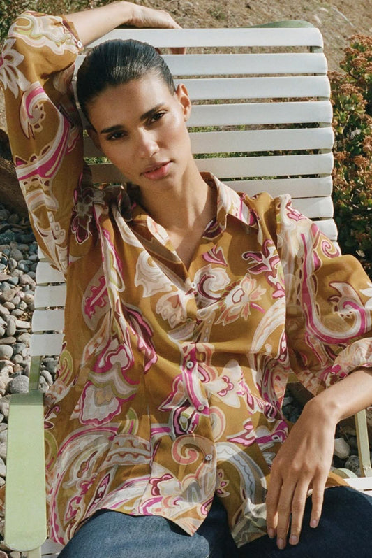 ZARA  Printed Sem Sheer Shirt -Multicolored