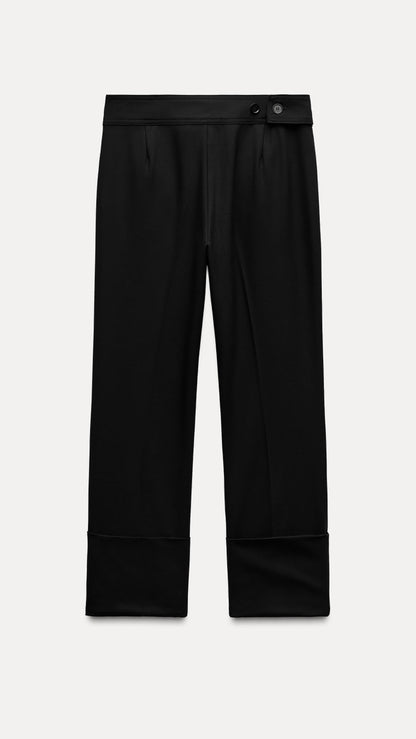 ZARA Straight Leg Trousers With Turn Up Hems _Black