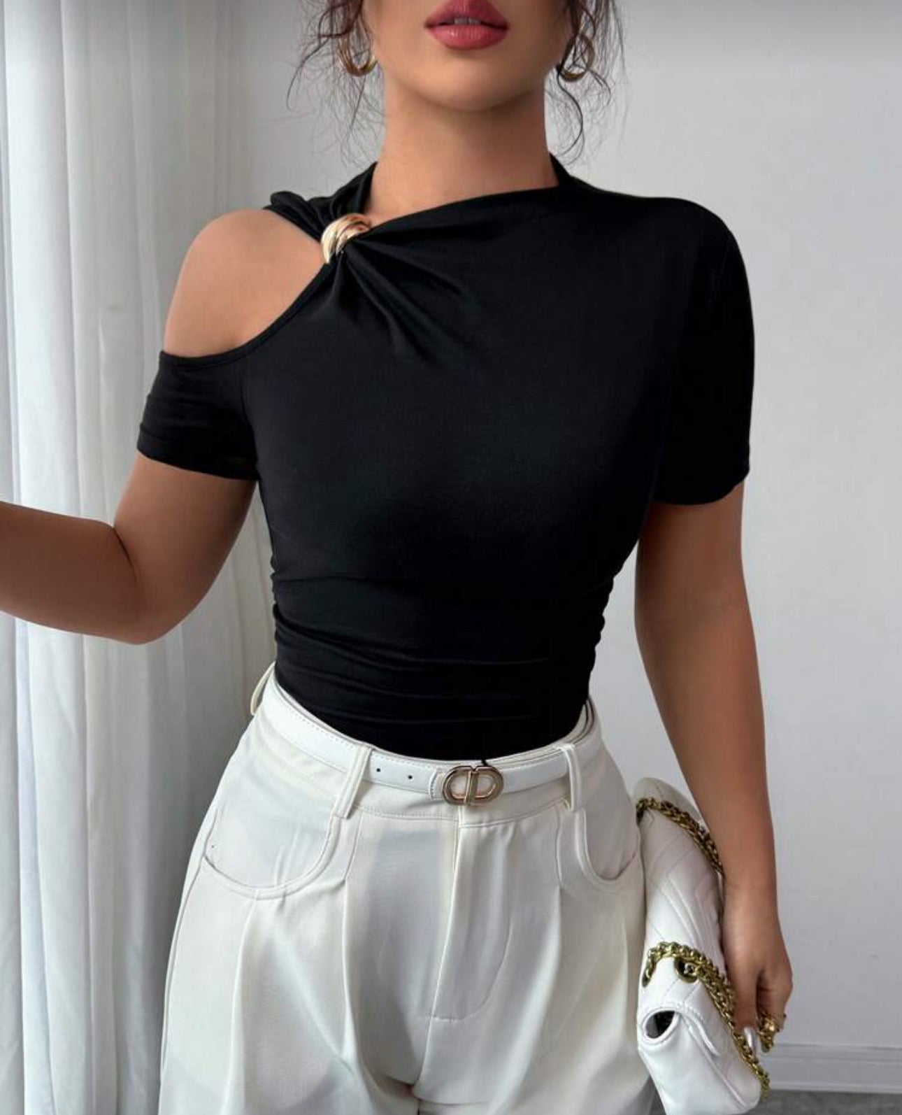 Shein Elenzga Metal Decor Off Shoulder T shirt