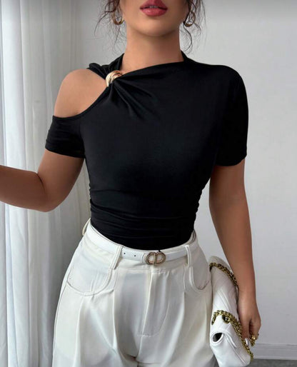 Shein Elenzga Metal Decor Off Shoulder T shirt