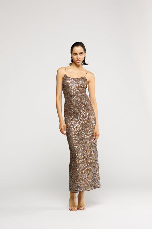 Zara Bronze Sequin Slip Dress
