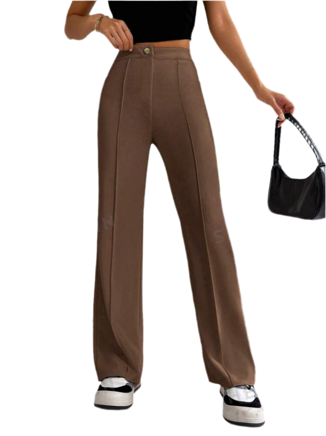 SHEIN EZwear Spring Brown Y2k High Waist Seam Detail Straight Le....
