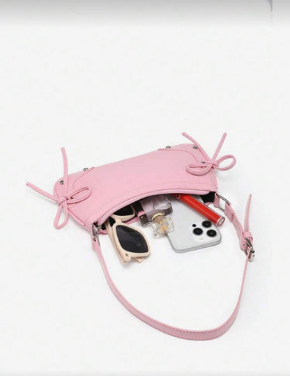 SHEIN Criss Cross Pink Bow Underarm Shoulder Bag