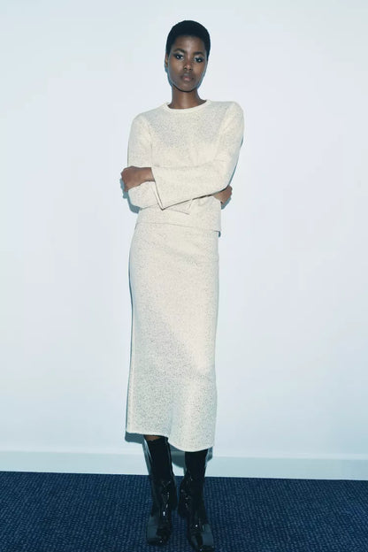 ZARA Rustic Skirt With Metalic Thread -Golden