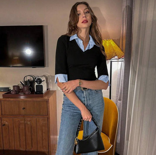 Shein Polo Collar Splice Short Sleeve T shirt