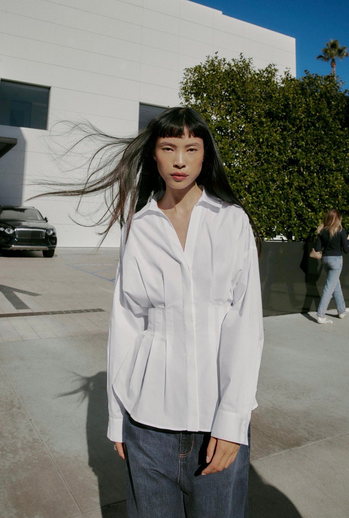 Zara Poplin Blouse Pleated Shirt- white