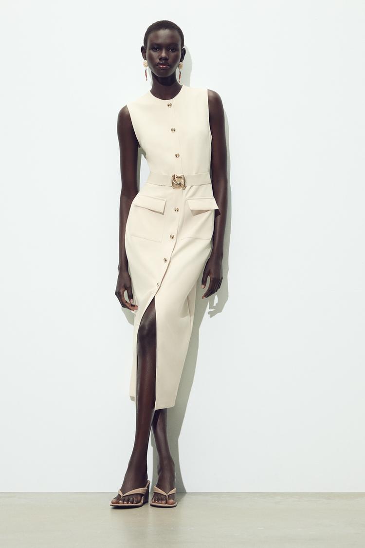 Zara Midi Dress With Belt-Ivory