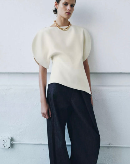 Zara Puff Sleeve Top (BEIGE)