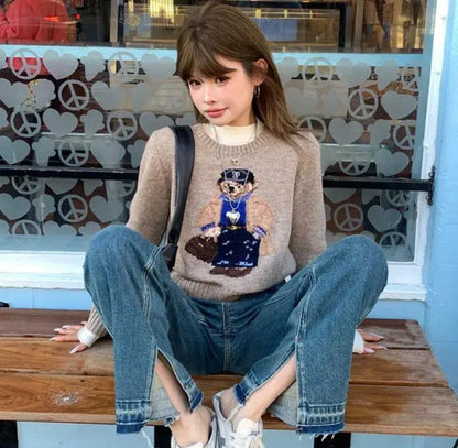 SHEIN Polo Bear Sweater Beige