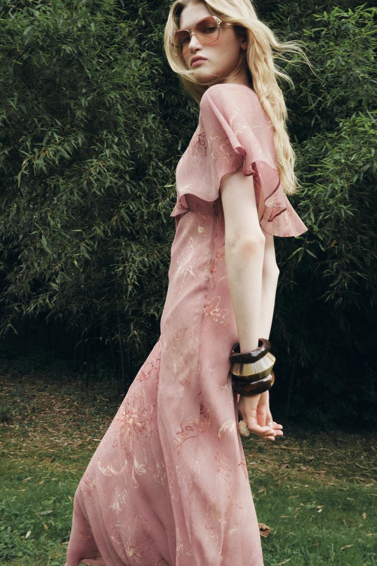 ZARA ZW Collection Layered Print Dress - Pink