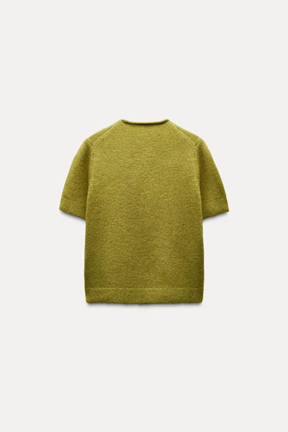ZARA soft Knit Short Sleeve Sweatshirt-Green