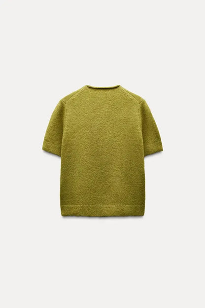 ZARA soft Knit Short Sleeve Sweatshirt-Green