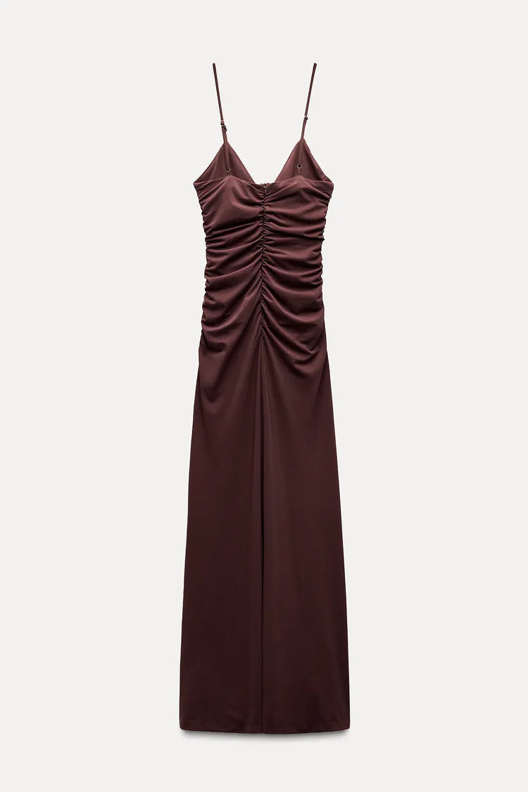ZARA Embssed Floral Midi Dress -AuberGine