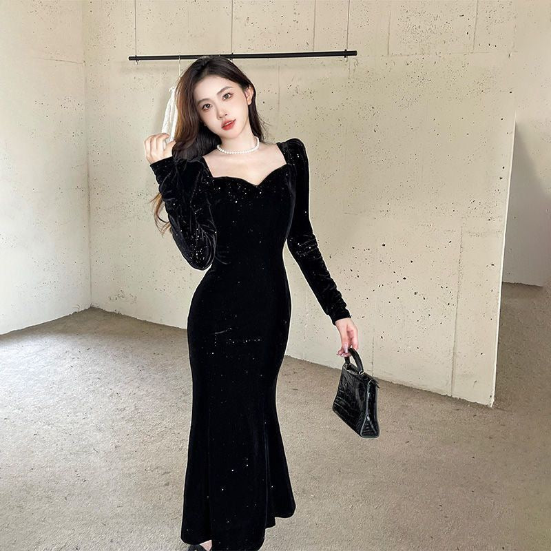Shein Dazy Sequin Patchwork Prom Dress-Black