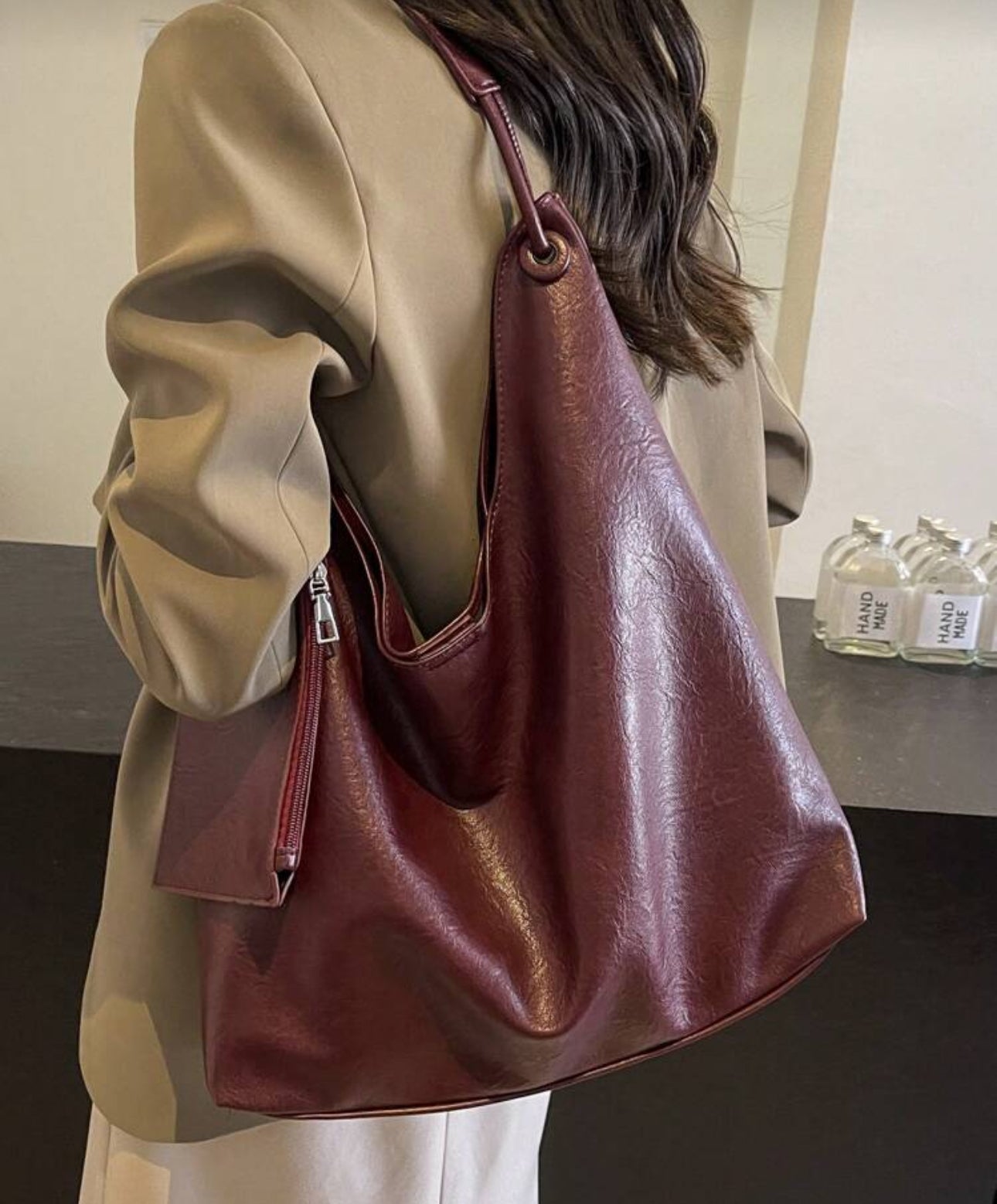 SHEIN 2pcs Vintage Burgundy Tote Bag