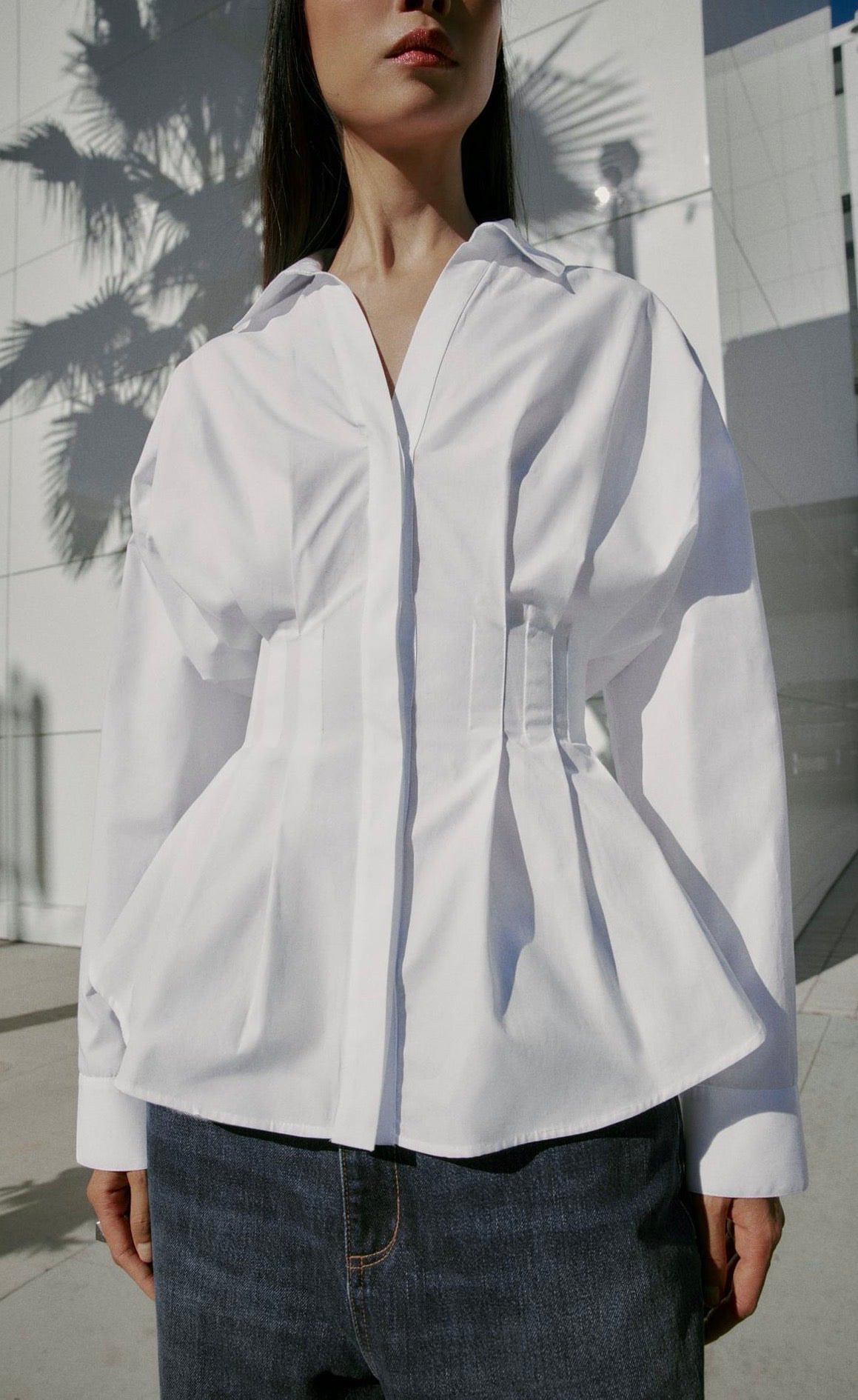 Zara Poplin Blouse Pleated Shirt- white