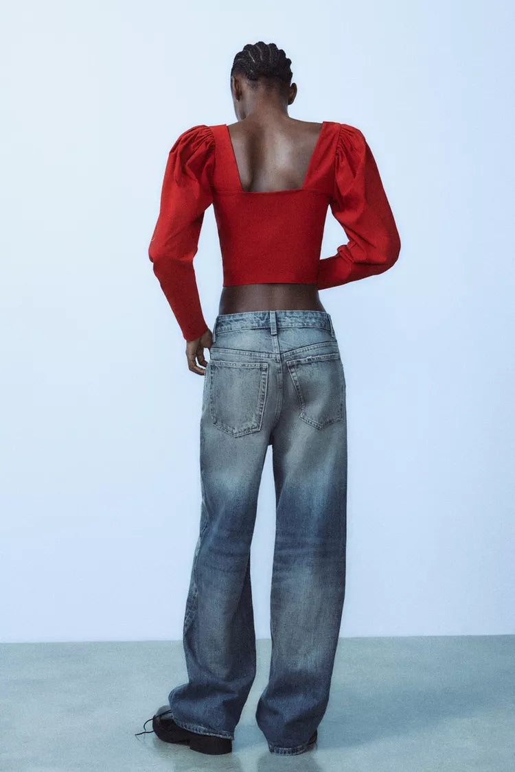 ZARA SweatHearT NecK Line Top -Intense Red
