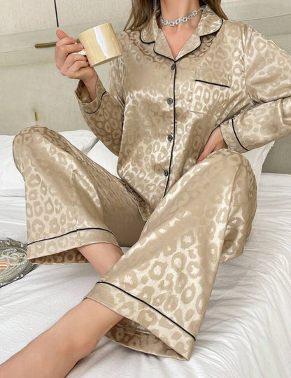 Shein Animal Jacquard Women Pajama Set Champagne Night Suit