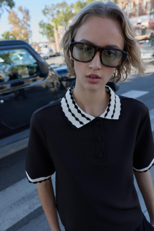 Zara Contrast Polo Top