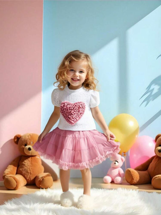 SHEIN Baby Girls Hollow Heart Patteren T shirt