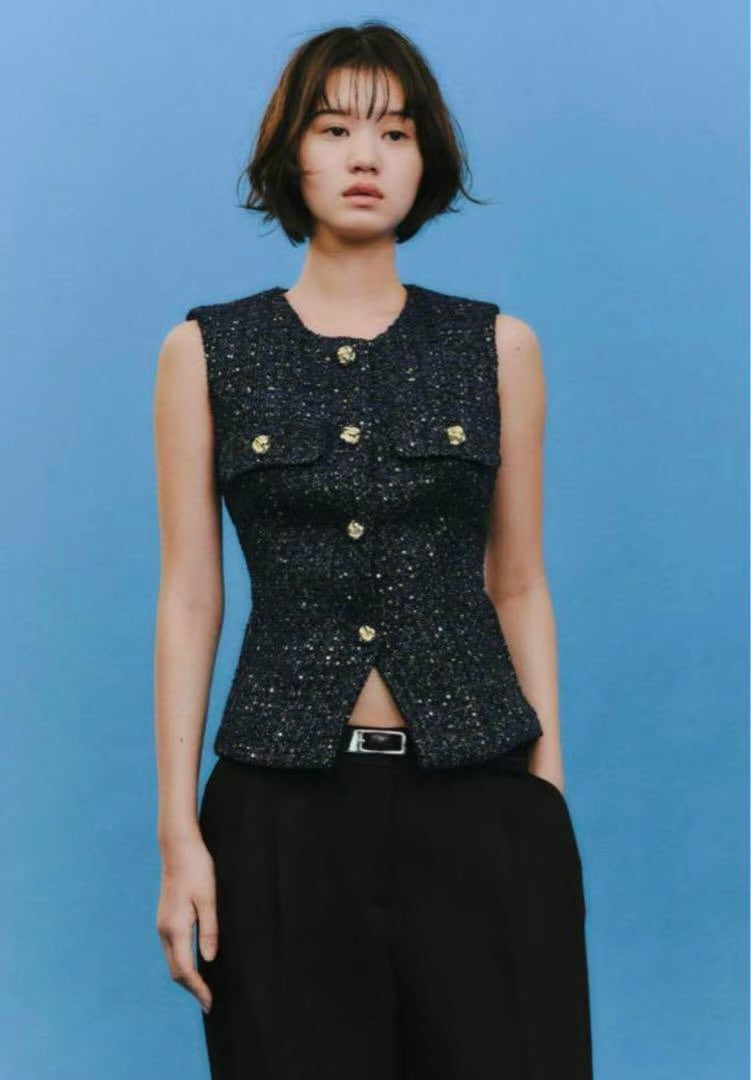ZARA Belted Sequin Structured Vest