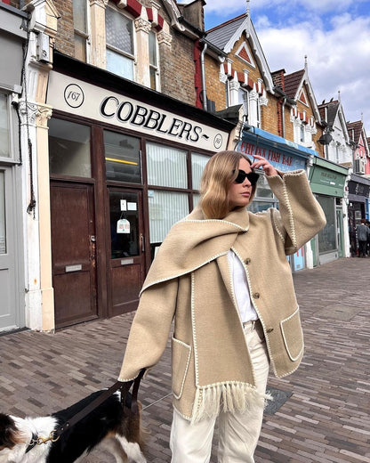 SHEIN Maija Women Jacket with Scarf(BEIGE)