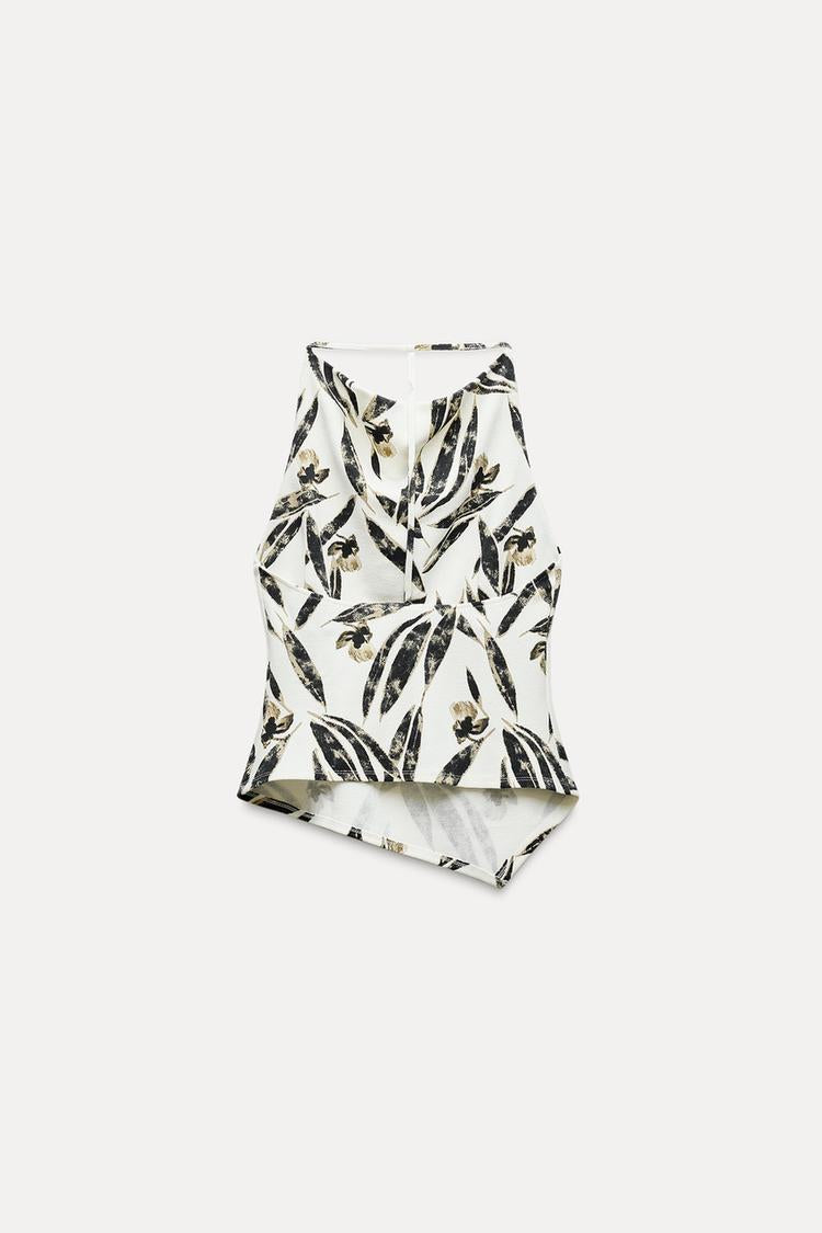 ZARA Printed Pique Halter Top -Printed