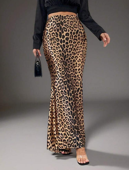 Shein Glamine Leopard Print Mermaid Hem Skirt
